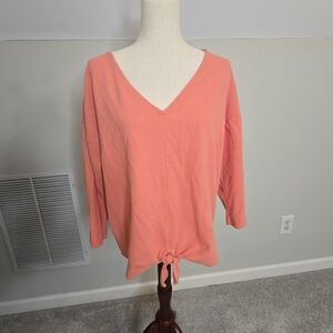 Old Navy V-Neck Tie Front Peach Top 3/4 Sleeve Size XL